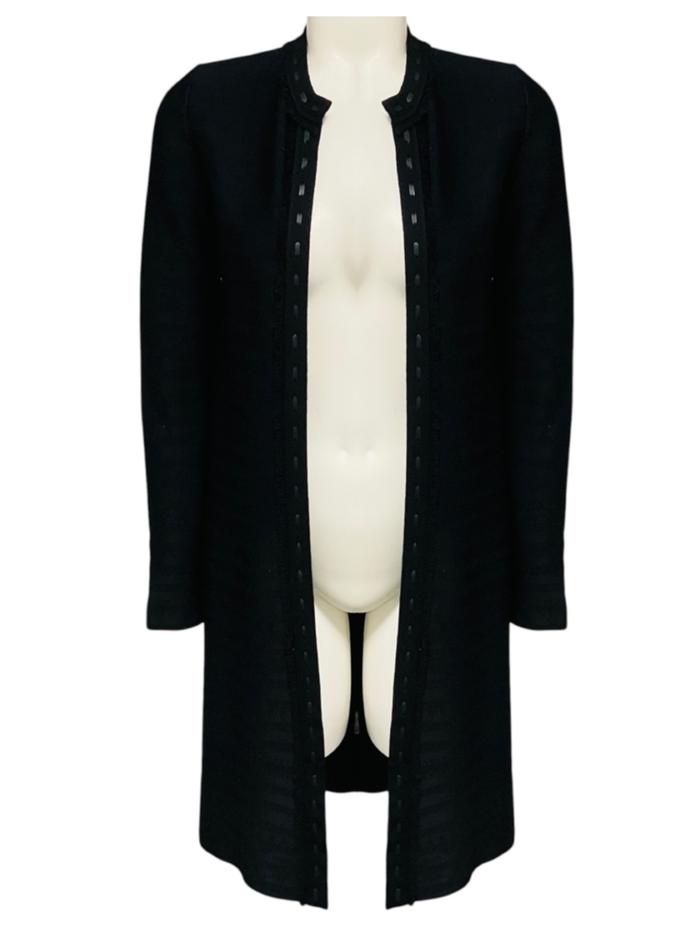 RALPH LAUREN COLLECTION BLACK FRINGED AZTEC PATTERNED KNIT LONG CARDIGAN SWEATER